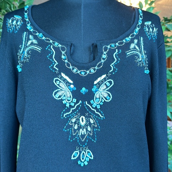Size Large Black Boho Western Sweater Turquoise Beads and Bell Sleeves - Picture 8 of 16